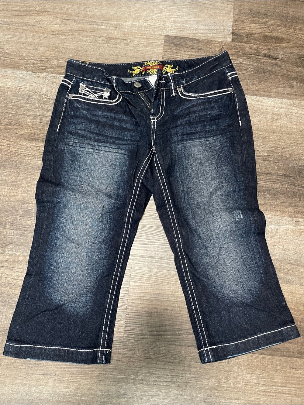 Maurices Dark Indigo Cropped Jeans with White Contrast Stitching
